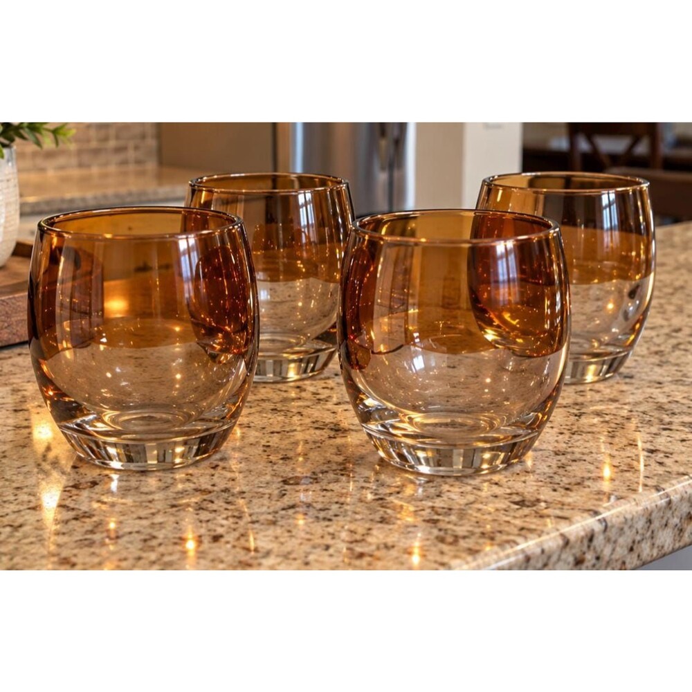 Mikasa Amber Double Old Fashioned Glasses Set of 4 Tumbler Glasses 3” x 4” VTG